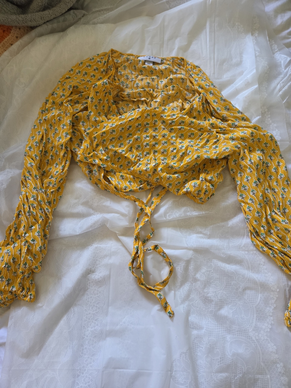 RHODE Yellow Floral Tie-Front Crop Top